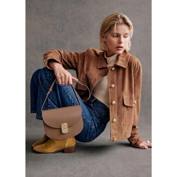 Sezane Terry Jacket Flap Pockets Camel Suede - 4 - Picture 1 of 6